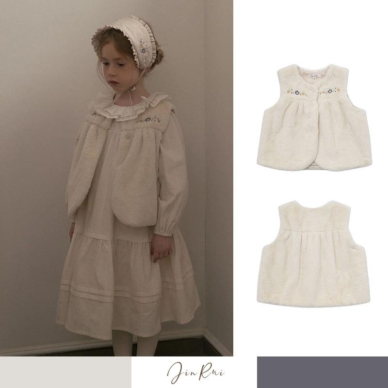 子供服 ベスト 秋冬 フェイクファー 丸首 刺繍 中小童 男の子 女の子 コットン100% ナチュラル かわいい 80cm 110cm 120cm 130cm|トミーショップ 店