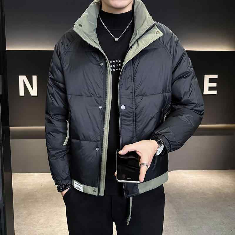 羽絨服 メンズ 防寒 アウター 配色 ダウンジャケット ショート丈 立襟 秋冬 ファッション カジュアル スタイリッシュ グレー ブラック 8,775円