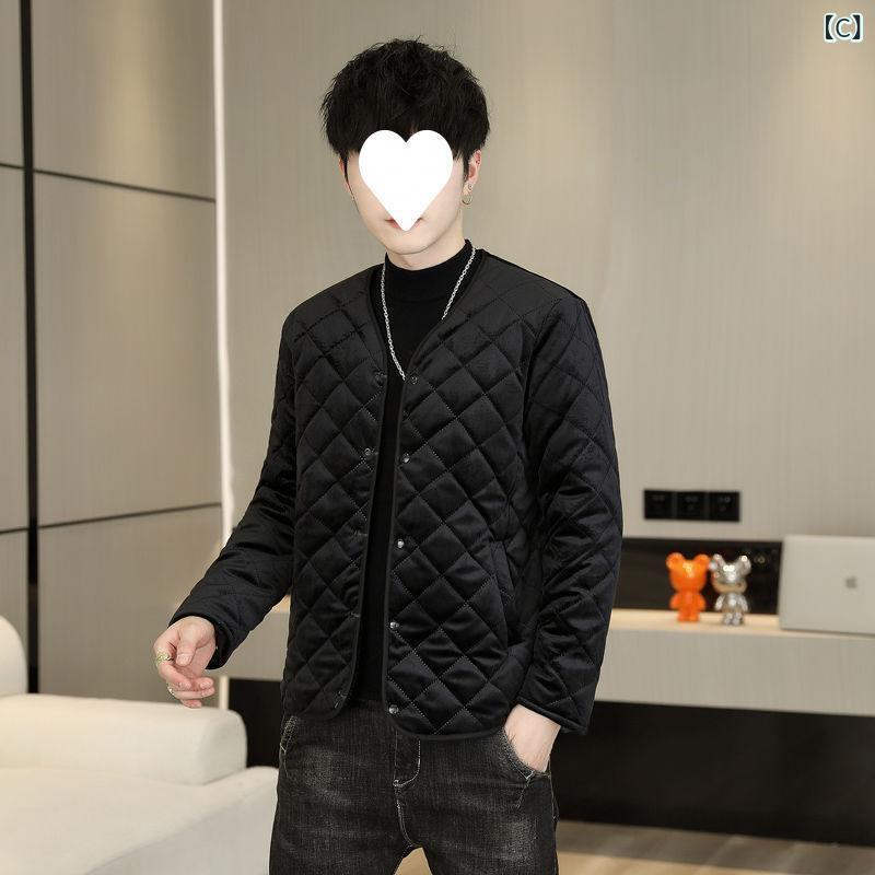 綿入り口・入口上衣 成人男性用 裏起毛 防寒 細工物お召しもの 中綿入り口・入口 前掛け 途轍も無い大いさ 襟なし ポリエステル 秋冬 普段使い走り お座敷着 メンズファッション-コート・ジャケット