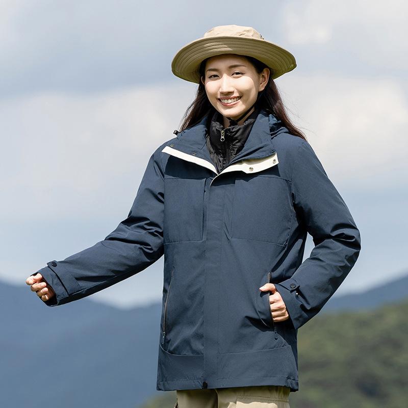 マウンテンパーカー レディース メンズ 防寒 防水 防風 登山 ジャケット アウター アウトドアウェア 3way 取り外し可能 フード付き ?? ダウン インナー付き グレー ブルー ブラウン ブラック