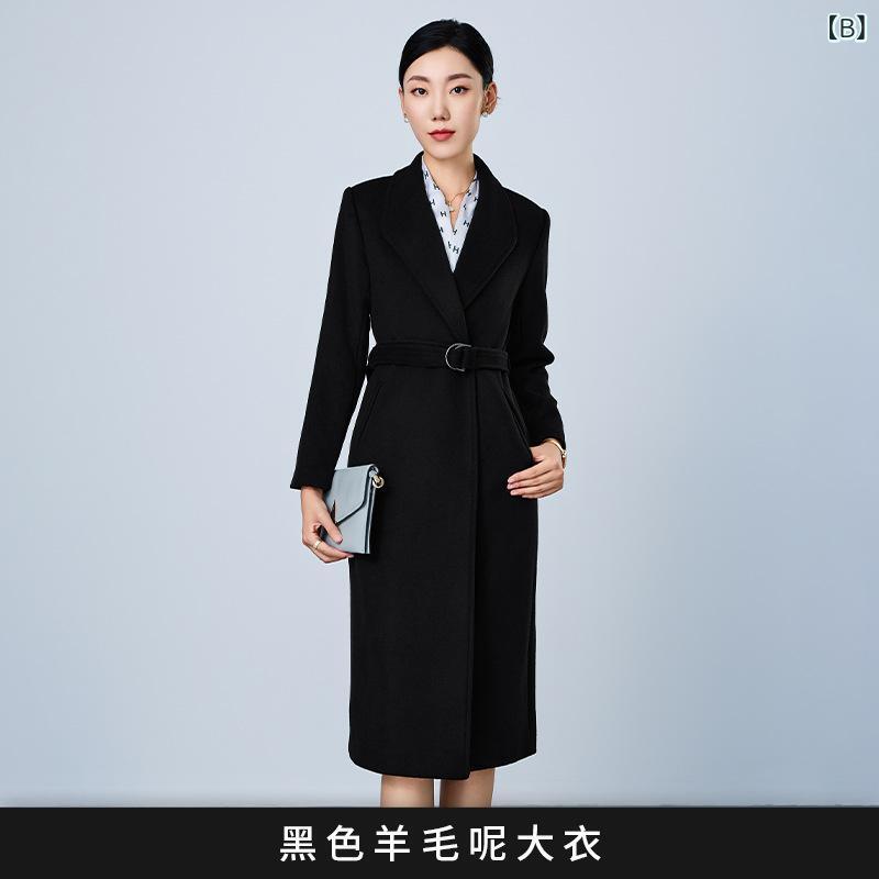 厚地の外套 レディース 秋冬 羊毛 テーラード 真っただ中丈 御役目服 事務服 預金金融機関 4S 売りわたす員 ユニフォーム ポリエステル 混紡 紺色 黒