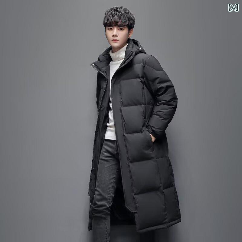 羽?服 メンズ 成人男性用 落ち込む上衣 ロング丈 ボンネット付き添い人 朦々たる 防寒 生あたたかい 無地 ゆったり影ぼうし 普段使い走り 韓国風 心地好い 黒いこと 黒 白いこと 白 ポリエステル 秋冬