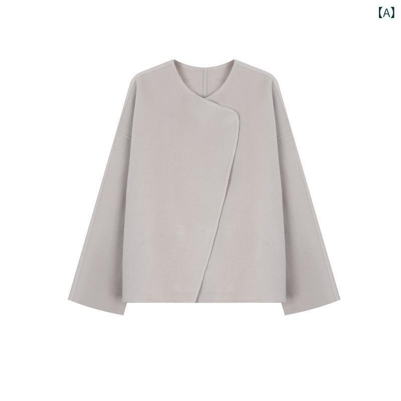 コート レディース ウール カシミヤ混紡 ゆったり テーラード ロング丈 ダブルブレスト 秋冬 通勤 きれいめ LPグレー ブラック 海岩ブルー クラシックキャメル 芍薬ピンク