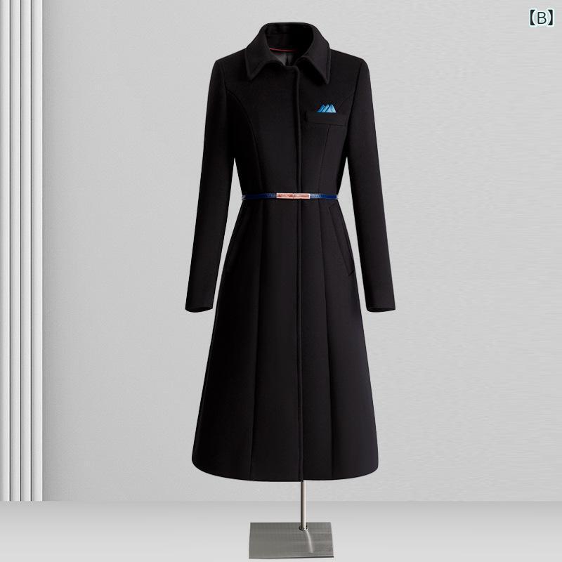 コート レディース 毛・希 ミドル丈 ポリエステル 仕事着 制服 販売員 オフィススタイル OL 通勤 厚手 防寒 あったか 紺 黒