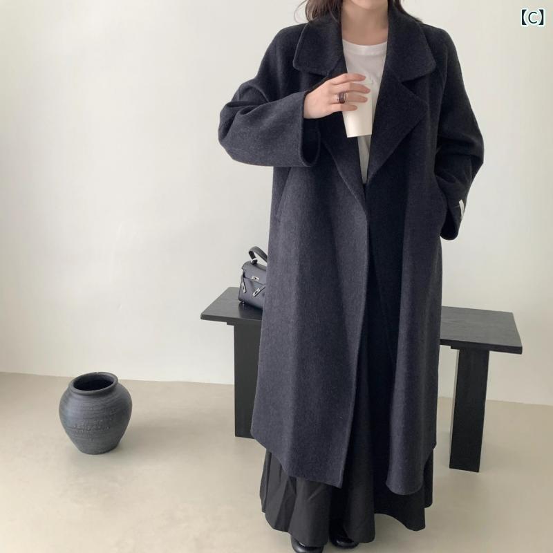 コート レディース ウール ロング丈 ドロップショルダー テーラード 秋冬 赤 黒 グレー オフホワイト 無地 ゆったり 通勤 エレガント 手作業 9号 11号