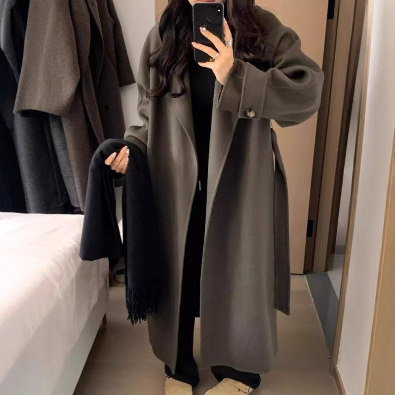 コート レディース 秋冬 黒 ロング丈 ウール アウター テーラードカラー ゆったり 厚手 通勤 無地 S M L XL