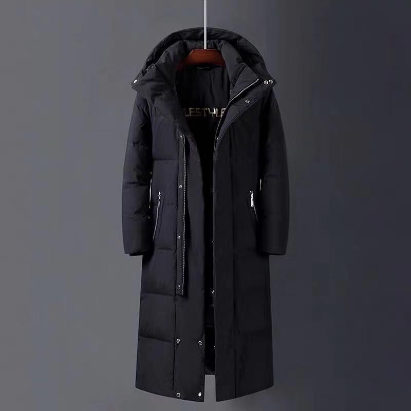 羽絨服 メンズ 男性用 ロング丈 ダウンジャケット 秋冬 厚手 防寒 コーデュロイ 黒 赤 フード付き|トミーショップ 店