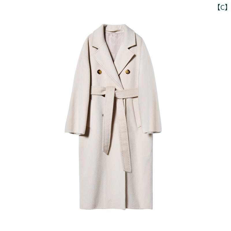 厚地の外套 レディース 絨毛 羊毛 カシミール混 ダブル人間の顔 ロング丈 ゆったり 朦々たる サクラ色系