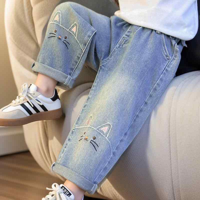 子供服 ジーンズ ガールズ デニムパンツ 春秋 ロングパンツ ウエストゴム 小柄 かわいい B類 伸縮性 普段使い