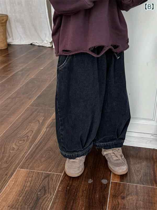 子供用ジーンズ パンツ ベビー ゆったり ストレートパンツ カジュアルパンツ 80cm 90cm 100cm 110cm 120cm 130cm 140cm 高腰 柔らかい コットン 春秋 ブルー グレー