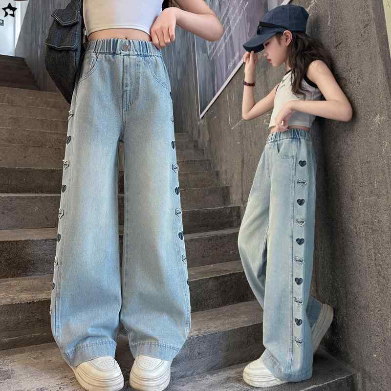 子供服 パンツ 女の子 デニムパンツ ワイドパンツ 薄手 カジュアルパンツ ガールズ ズボン 高学年 女児 ロングパンツ 長ズボン 薄地 春夏 普段着 遊び着 120cm 130cm 140cm 150cm 160cm 170cm