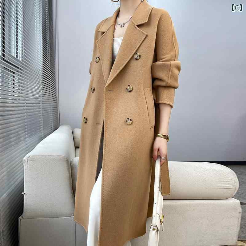 厚地の外套 レディース 羊毛 カシミール ダブル人間の顔 テーラード ロング丈 秋冬 黒いこと 黒 象牙色 駱駝 窈窕たる 窈窕たる