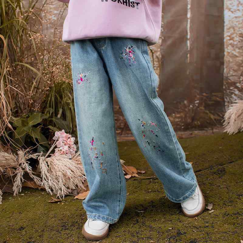 子供服 デニムパンツ 女の子 ストレートパンツ ワイドレッグパンツ 春秋 中 крупный 子供用 コットン 8歳以上 ブルージーンズ 120cm～170cm 4,829円