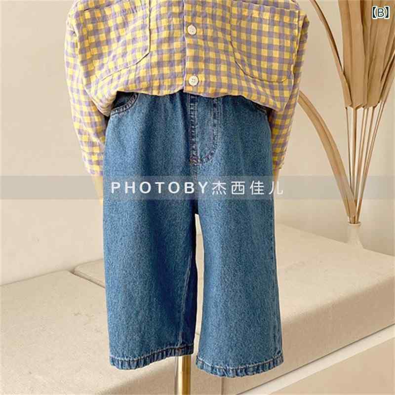 子供服 デニムパンツ 男女兼用 ロングパンツ 韓国風 ゴムウエスト カジュアル 普段使い 春夏 秋 伸縮性 柔らかい 薄手 80cm 90cm 100cm 110cm 120cm 130cm