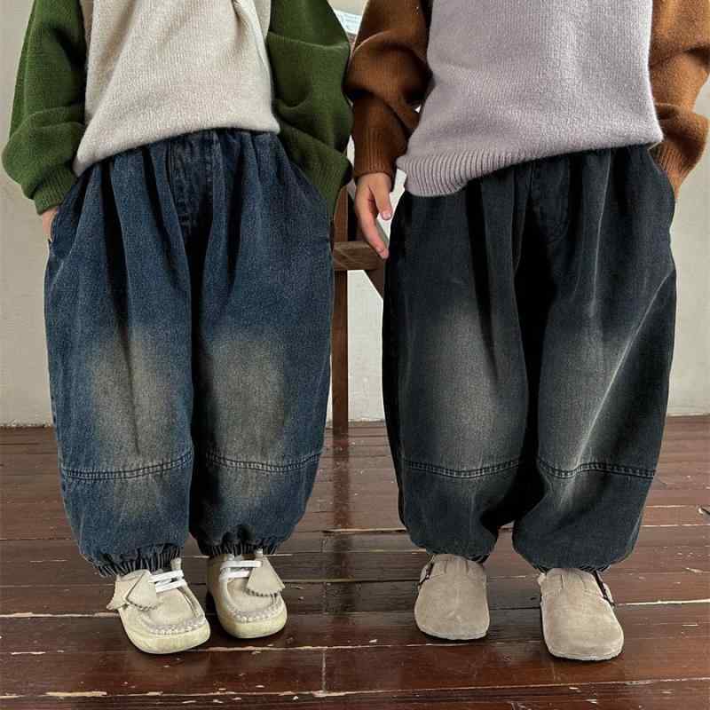 子供用ジーンズ デニムパンツ 裏起毛 男女兼用 ベビー キッズ ヴィンテージ風 厚手 バルーンパンツ 80cm 90cm 100cm 110cm 120cm 130cm 140cm