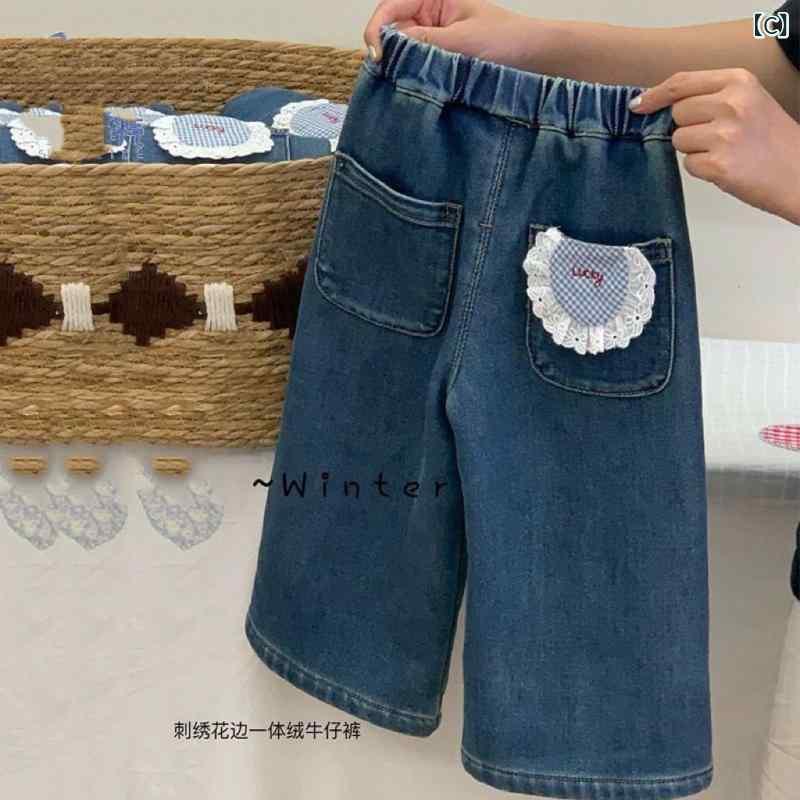 子供服 パンツ 女の子 デニムパンツ 裏起毛 ジーンズ 韓国子供服 ガールズ 女児 キッズ 長ズボン ジーパン 中厚手 秋冬 中腰 普段着 通園 通学 90 100 110 120 130 140