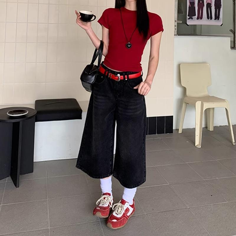 デニム レディース 7分丈 ワイドパンツ 春夏 ハイウエスト 黒 グレー デニムパンツ 接触冷感 ゆったり かわいい