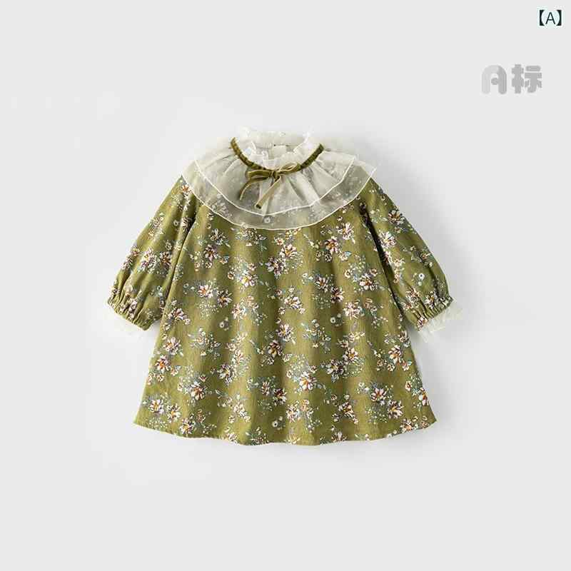 ワンピース 女の子 子供服 長袖 コーデュロイ プリンセス 春秋 花柄 80cm 90cm 100cm 110cm 120cm 130cm 140cm