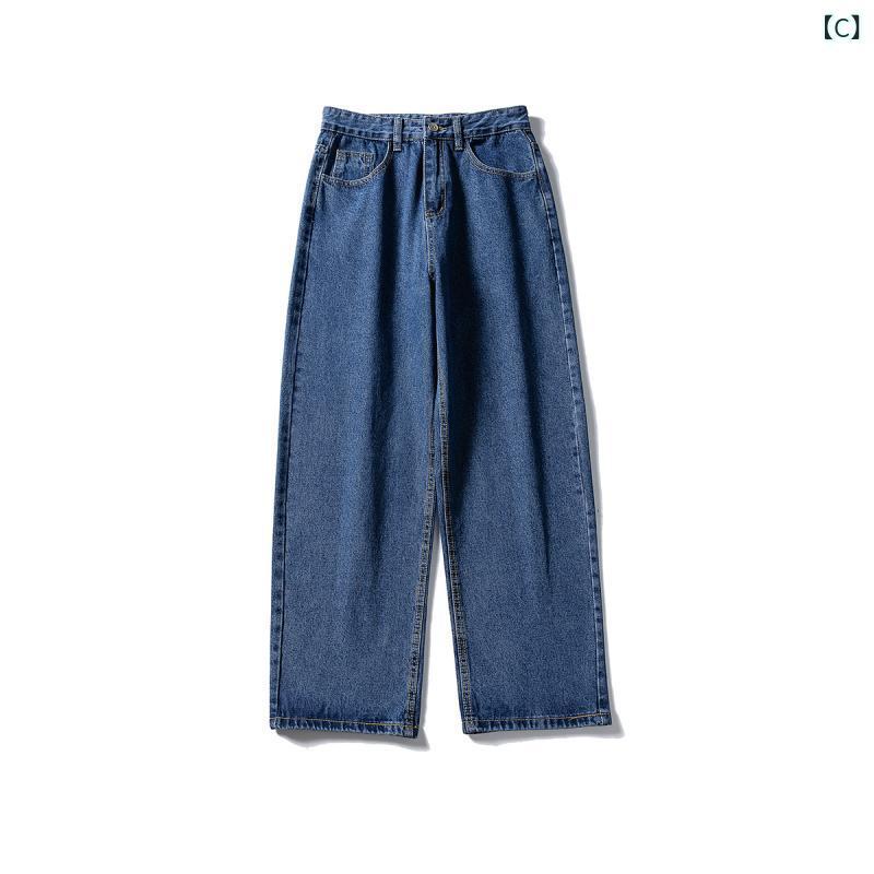 デニム メンズ ストレートジーンズ ジーパン 男性用 レギュラーフィット デニムパンツ カジュアルパンツ ブラック 黒 浅ブルー 濃いブルー ゆったり ルーズフィット