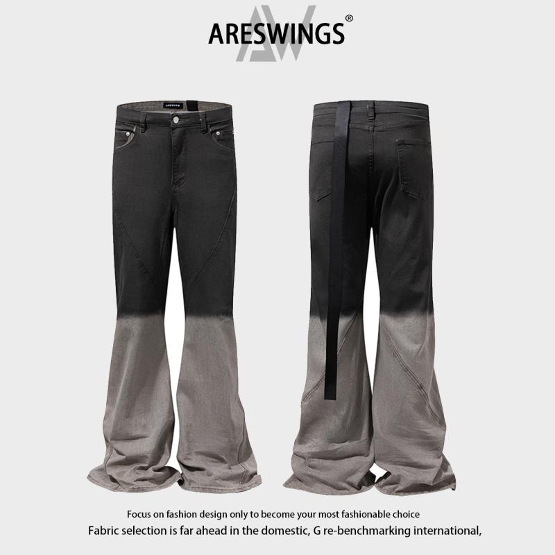 デニム メンズ デニムパンツ Gパン ジーパン 微フレア ヴィンテージ加工 バンドデザイン ブラック 春秋