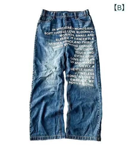 デニム メンズ ストレートパンツ ジーンズ ジーパン ゆったり ヒップホップ ストリート カジュアル ブラック ブルー