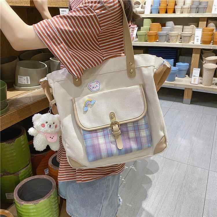帆布バッグ レディース 学生 ショルダーバッグ チェック柄 大容量 かわいい カジュアル｜トミーショップ 店