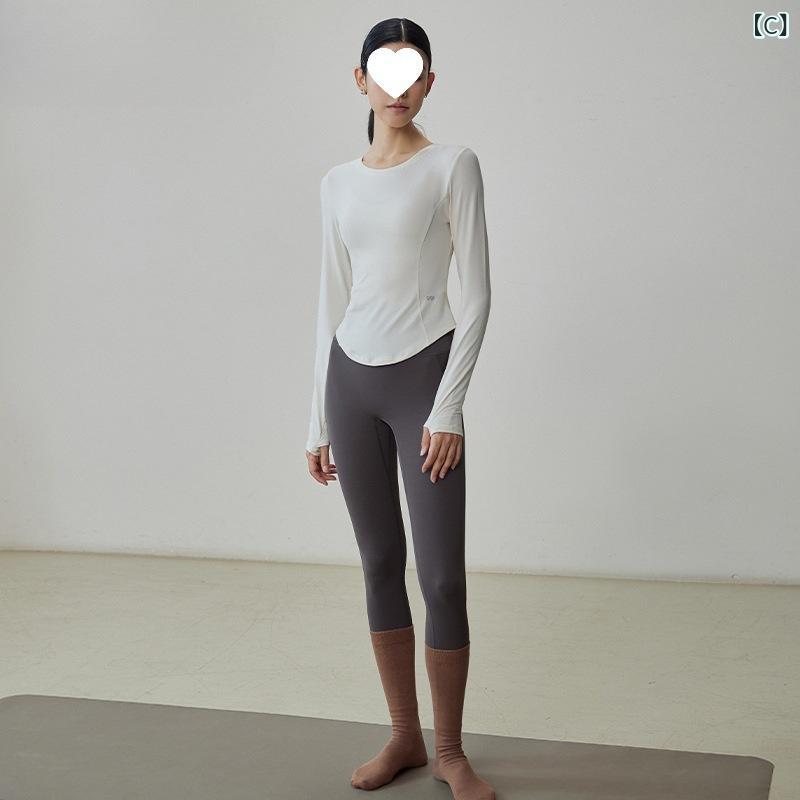 ヨガウェア レディース 長袖 トップス 親膚 ランニング Tシャツ 保温性 プラティ 運動着 高級感 健身 ウェア 亜麻 クリーム色 ベージュ ブラウン系|トミーショップ 店
