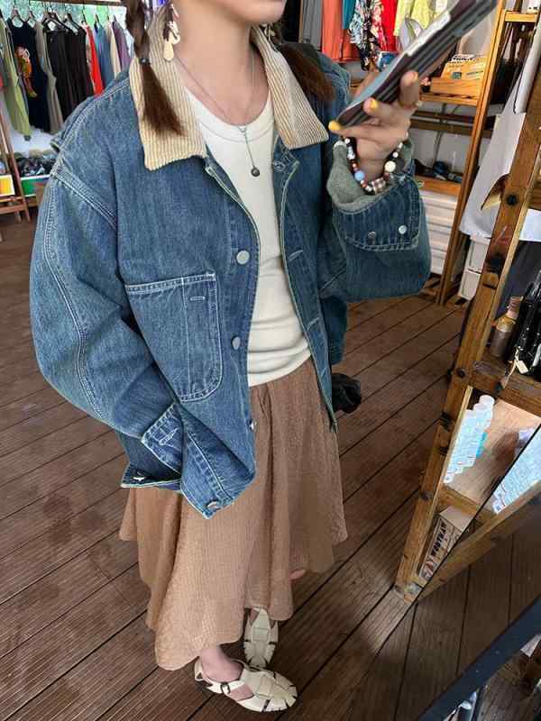 ジャケット レディース コーデュロイ襟 デニム 春物 カジュアル ゆったり 作業着 トップス｜トミーショップ 店 7,291円