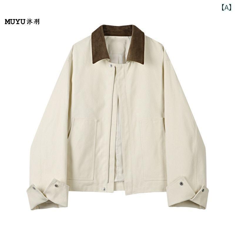 上衣 レディース コール天 色彩設計 うつり変わり 襟付き添い人 青み薄墨色 遊撃手丈 上衣 アウター レトロ ポリエステル 窈窕たる