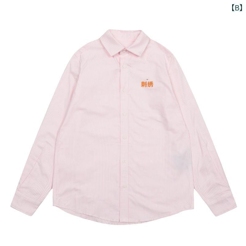 シャツ メンズ レディース ストリート コーデュロイ 長袖 POLO襟 トップス コットン ゆったり 浅藍色 ピンク系 ブラック｜トミーショップ 店