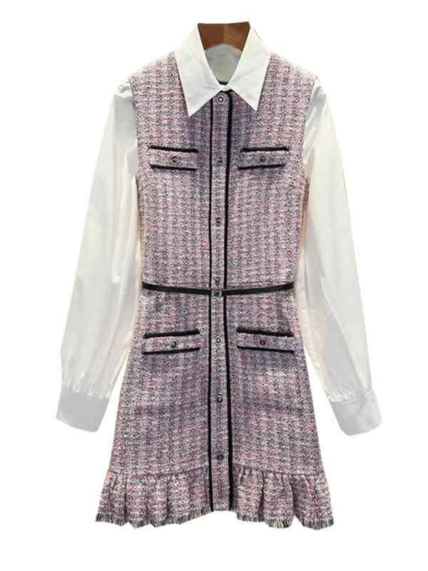 ワンピース レディース 春夏 チェック柄 ノースリーブ 粗 tweed セットアップ 膝丈ワンピース 長袖シャツ 小香風 ガーリー お嬢様 きれいめ 上品 パープル系|トミーショップ 店