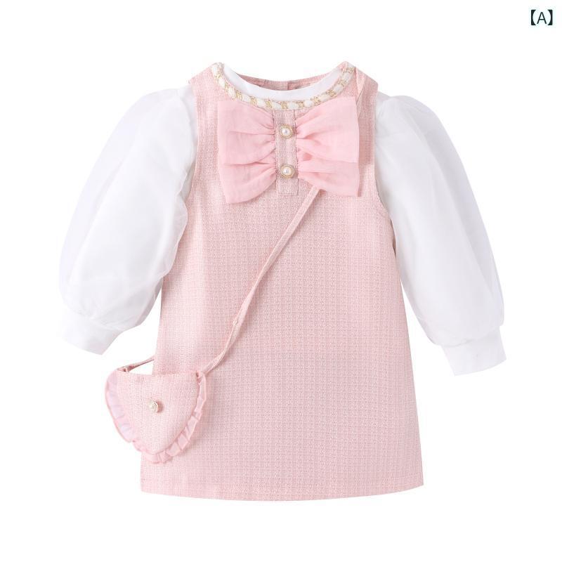 ちびっ子服 セットアップ チュール パフ衣袂 姫御前風 衣裳 粗 ткани フラウンス より良い ショルダーバッグ 3点書き割り 秋冬 さくら色系(x120)