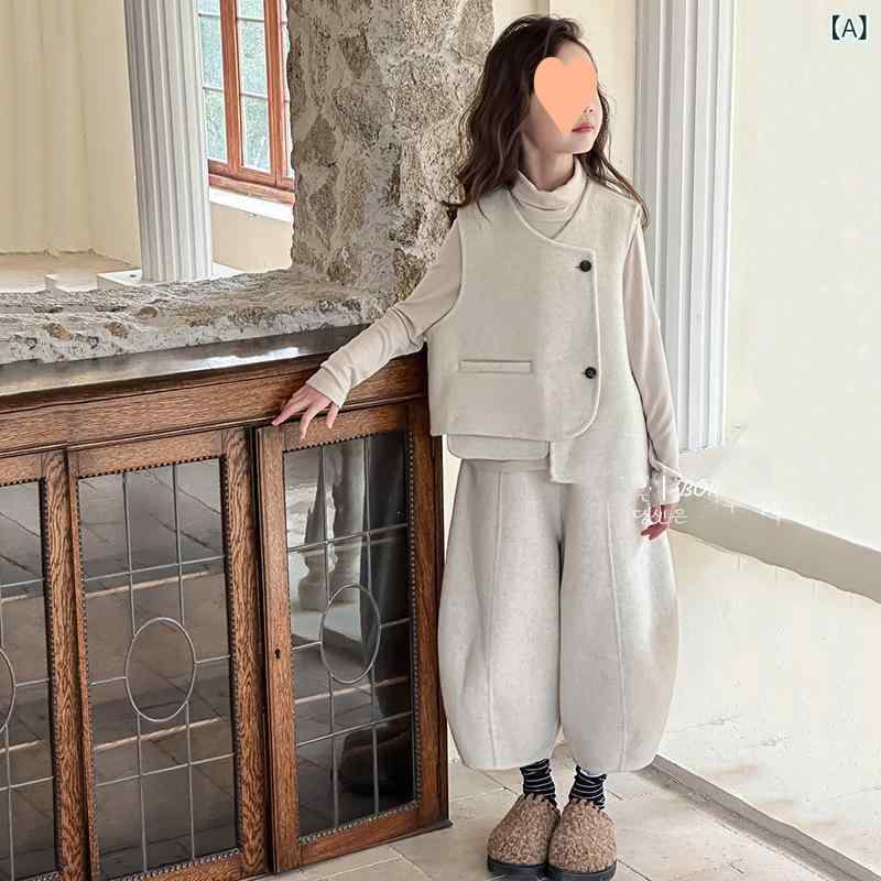 子供服 女の子 ウール混紡 セットアップ パンツスーツ 2点セット 秋冬 中厚手 無地 白色 グレー 通学 普段使い｜トミーショップ 店