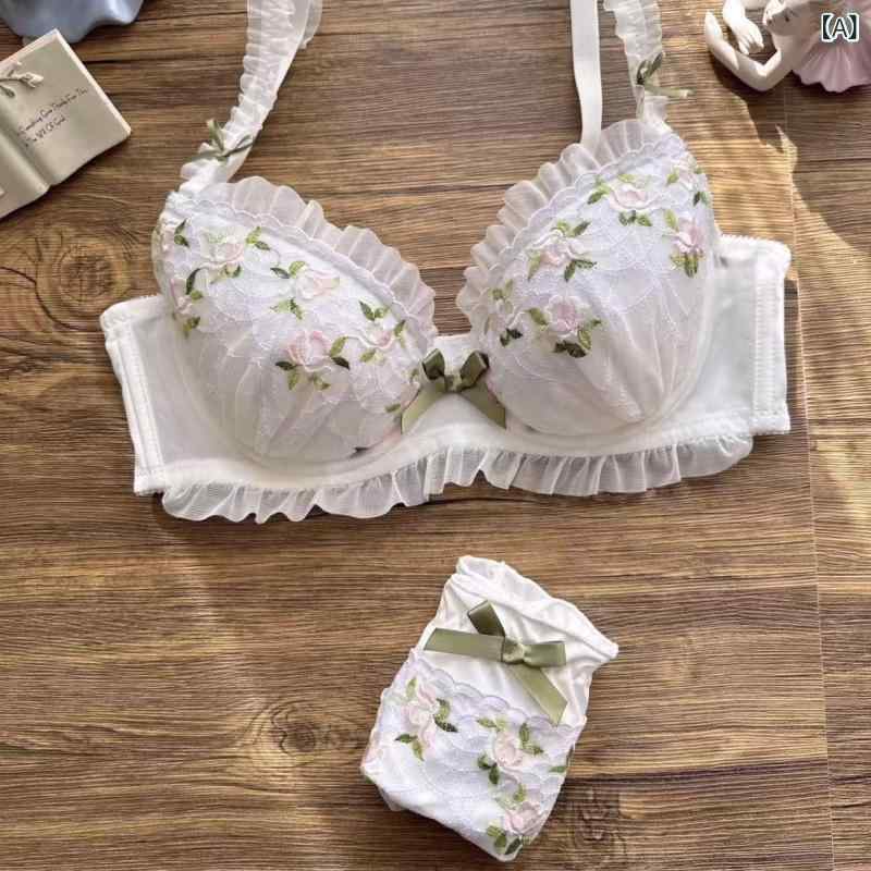 ブラジャー & ショーツセット レディース 薄手 3/4カップ ワイヤー入り 刺・墸 レース かわいい フェアリースタイル ホワイト