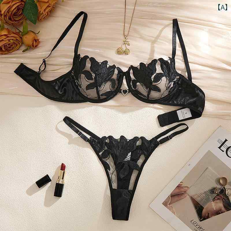 ブラジャー & ショーツ レディース 女性用 下着 ランジェリー 3/4カップ 超薄型 盛りブラ 谷間 快適 聚? レース ポリエステル セクシー 黒 白 青 ピンク 赤