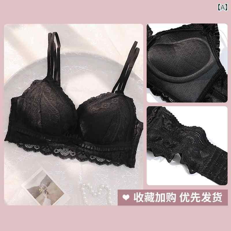 ブラジャー & ショーツ セット レディース 女性用 レース ランジェリー 小胸 盛れる 厚手 パッド ワイヤーレス 脇高 谷間メイク 背中見せ 肌色 黒