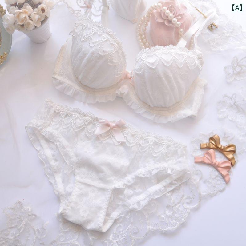 ブラジャー & ショーツ セット レディース 下着 かわいい 水溶性 刺繍 薄手 カップ 3/4カップ A B C D E カップ 70 75 80 85 90 聚?