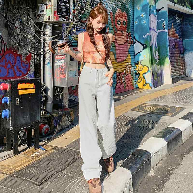 レディース ワイドパンツ 白色 高腰 直筒 菱形 提花 綿 素材 95パーセント 夏 春夏 ロング丈 ゆったり シルエット 修身 スリム 薄手 軽量 吸湿速乾 接触冷感 日韓 スタイル 普段使い 女性用 かわいい シンプル