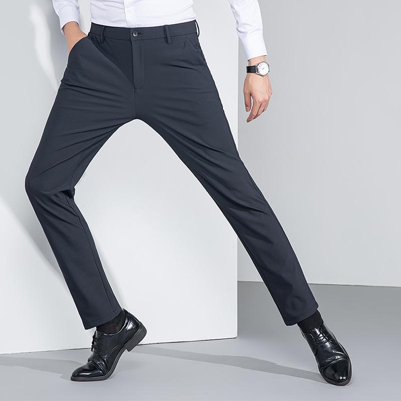 メンズ パンツ ビジネス 休? 直筒 長ズボン 中腰 弾力 ニット 90% 伸縮性 免? 処理 純色 ブラック グレー ブルー 通勤 普段使い 四季 青年 修身 百搭 トップス コーデ