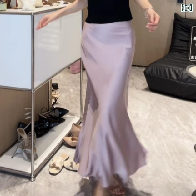 スカート レディース 高見え Aライン 膝下丈 ミモレ丈 無地 黒 ブラック ピンク パープル ベージュ ブルー ウエストゴム 着痩せ効果 体型カバー ゆったり ふんわり エレガント 上品 フェミニン オフィス フォーマル 春夏