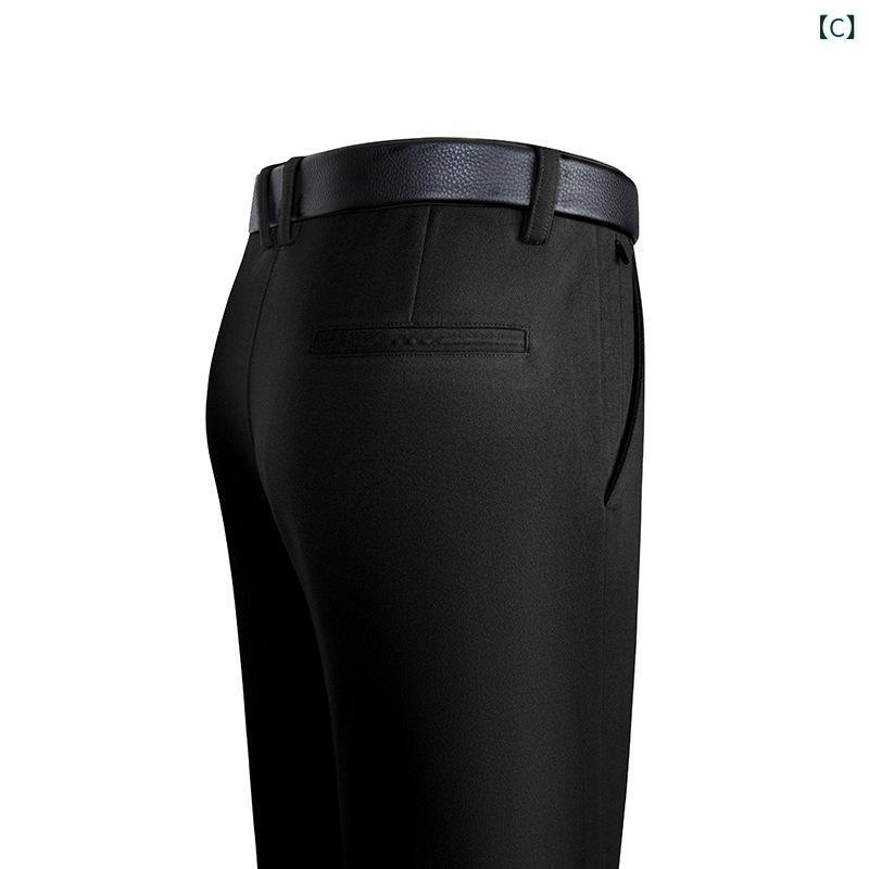 パンツ メンズ 羊毛混紡 ストレート ストレッチ ノータック スラックス 中厚手 無地 ビジネス カジュアル 秋冬 カーキ グレー ブラック