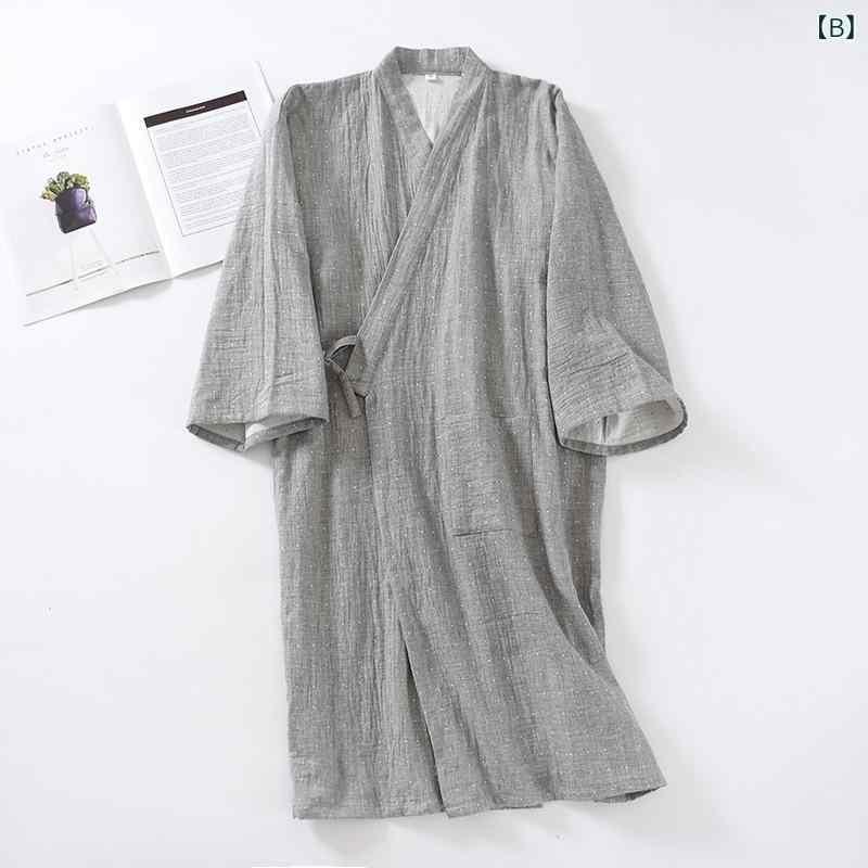パジャマ メンズ 男性用 和風 綿 ガーゼ 寝間着 ルームウェア 浴衣 薄手 Vネック 春夏秋冬 紺色 グレー 大きいサイズ