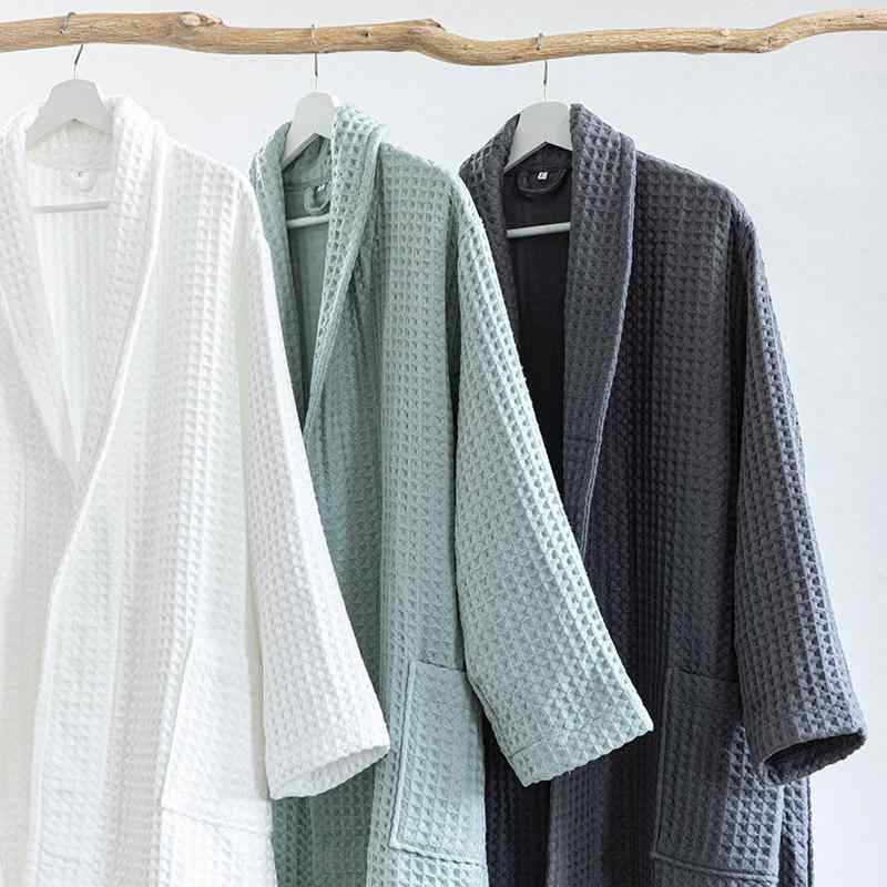バスローブ レディース メンズ 全綿 ワッフル生地 Honeycomb 部屋着 寝間着 ペア ホテル 厚手 M L XL XXL 春秋 オールシーズン ホワイト グリーン イエロー レッド ネイビー ピンク グレー リラックス ウェア