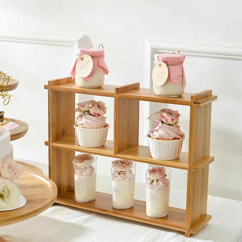 ケーキスタンド 木製 ケーキトレイ アフタヌーンティー デザートスタンド 菓子皿 竹製 大容量 2段 3段 折りたたみ式 収納 バスケット ガラス製 ドリンクサーバー