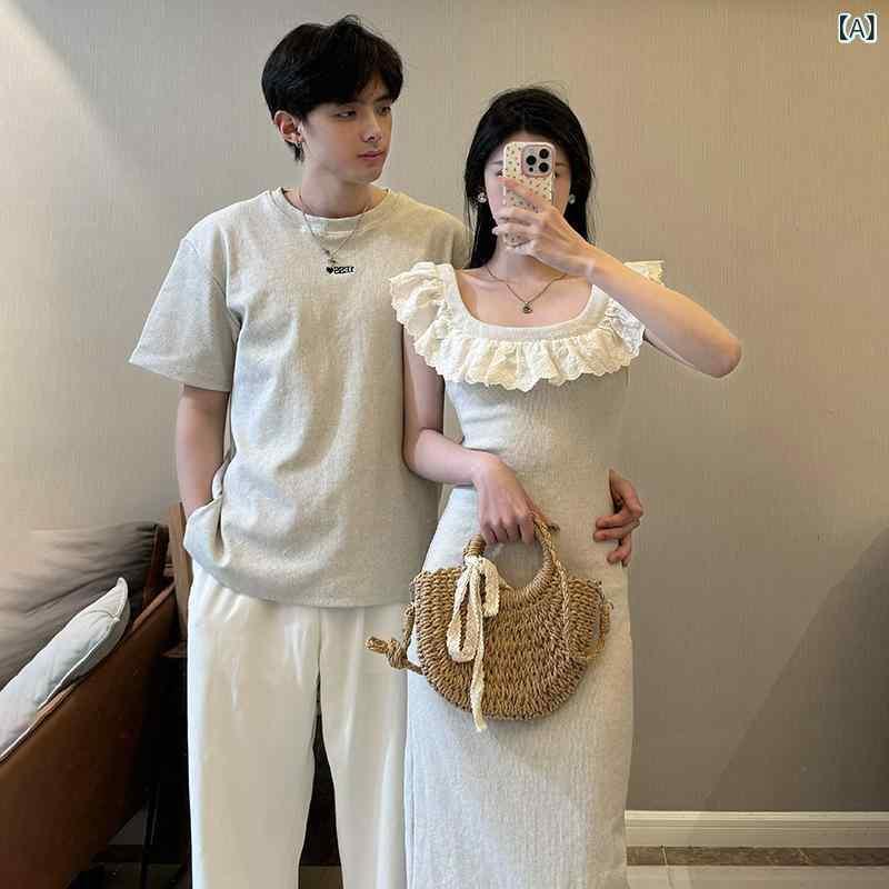 ワンピース レディース メンズ ノースリーブ ロング丈 カップル ペアルック コットン 無地 学院風 通勤 4,685円