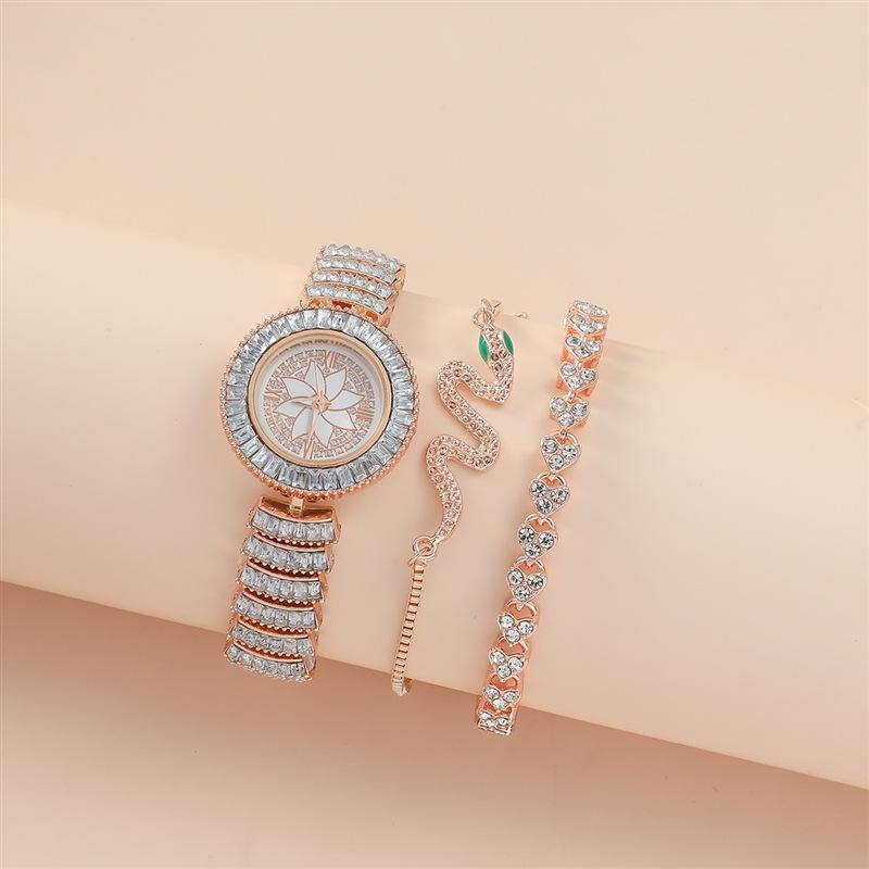 腕時計 レディース セット 韓国 ファッション 花柄 女性用 腕時計 ブレスレット アクセサリー 3点セット メッキ 普段使い