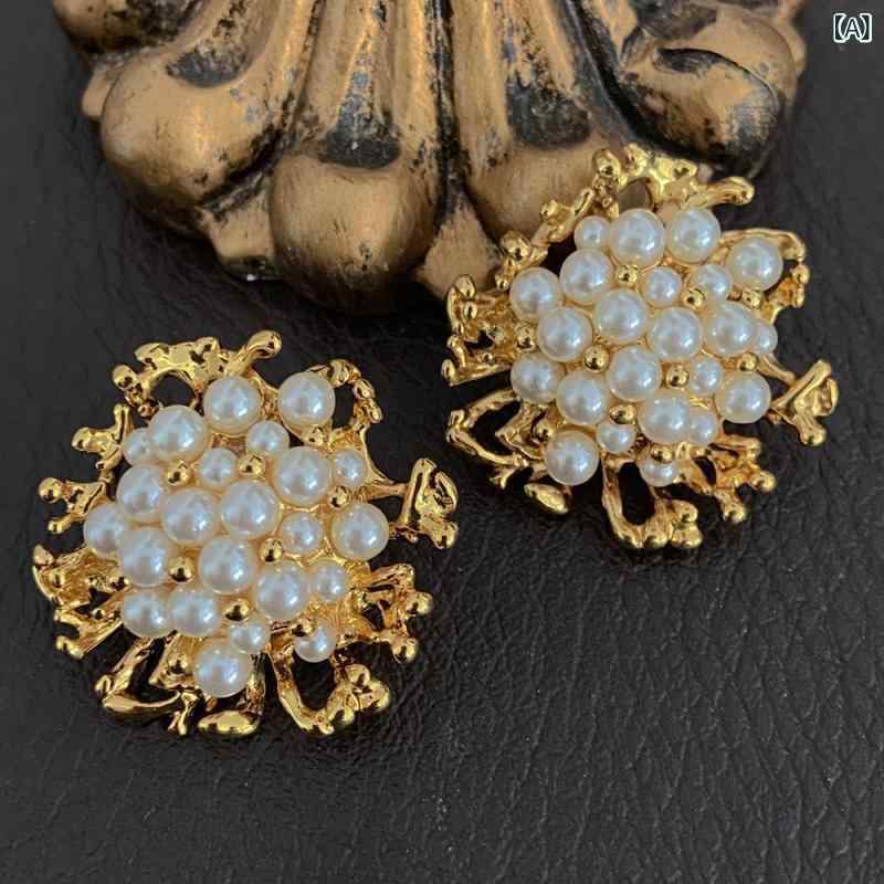イヤリング レディース 女性用 ヴィンテージ風 珊瑚 3283093 真鍮 18金メッキ 925シルバー針 文芸復古 アクセサリー 黄銅 本金メッキ 春季