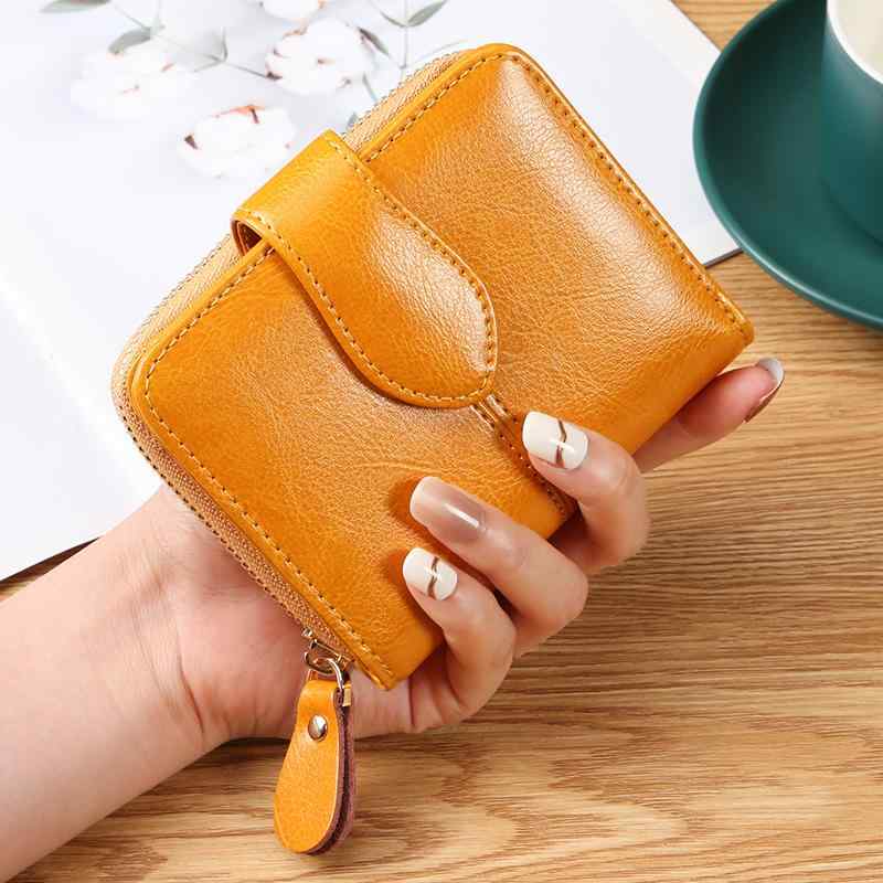 財布 レディース 女性用 二つ折り財布 本革 レトロ オイルワックスレザー カード入れ 小銭入れ ミニ財布 ブラック レッド ブルー イエロー 日常使い(x3)
