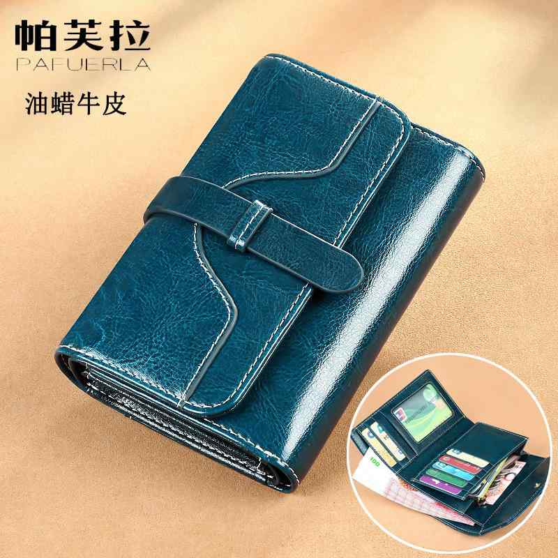 財布 レディース 女性用 本革 レザー 三つ折り ミニ財布 カードケース レトロ オイルワックスレザー ウォレット 黒 ブラック ブラウン ブルー(x3)