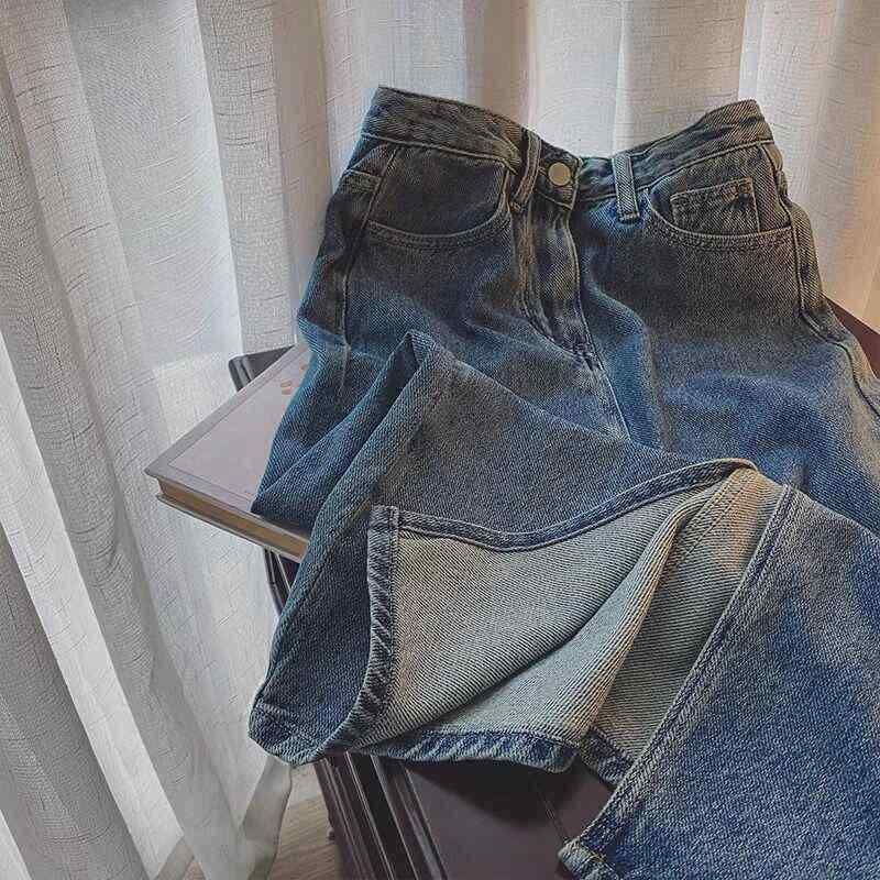 スカート 女性用 高腰 開き デニム ミディ丈 Aライン 包み込み 半身スカート 小柄向け 梨型ボディ ロングスカート 復古ブルー 夏用 カジュアル 伸縮性 通勤 普段使い 軽量 吸湿速乾 再生繊維 ビッグシルエット ハイウエスト 中国風 秋冬